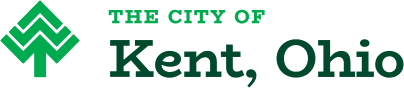 Logo for Kent, Ohio. Icon is a green tree with the words "The City of Kent, Ohio" to the right.