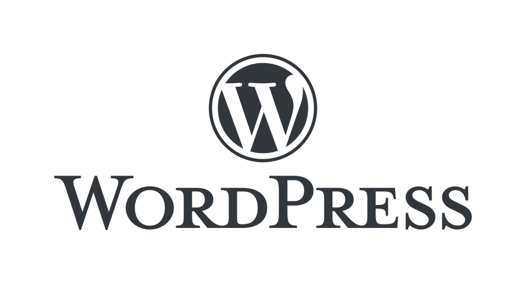WordPress logo. Serif W in a circle with word "WordPress" below.